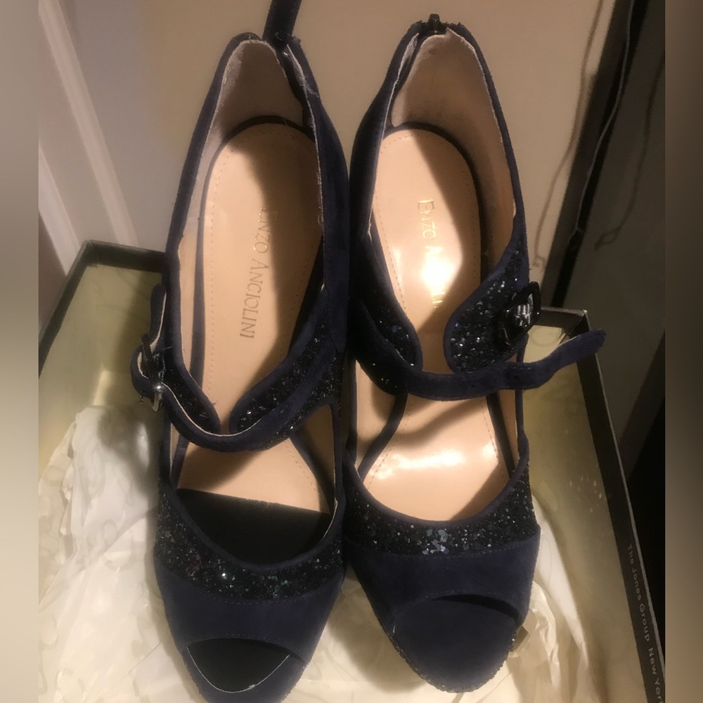 Suede baby blue peep tie brand new shoes